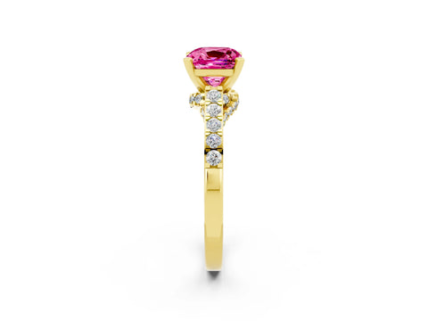 Yellow gold Cushion Cut Diamond Solitaire Ring with Pavé Band and Prong Setting_2