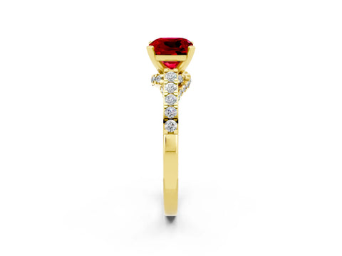 Yellow gold Cushion Cut Diamond Solitaire Ring with Pavé Band and Prong Setting_2