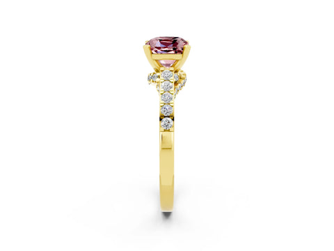 Yellow gold Cushion Cut Diamond Solitaire Ring with Pavé Band and Prong Setting_2