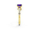 Yellow gold Cushion Cut Diamond Solitaire Ring with Pavé Band and Prong Setting_2