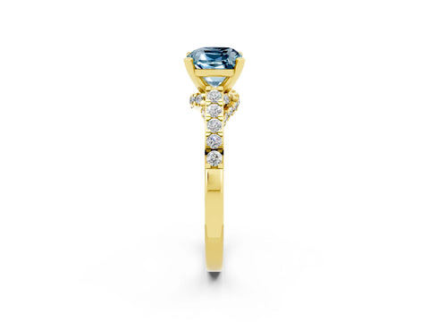 Yellow gold Cushion Cut Diamond Solitaire Ring with Pavé Band and Prong Setting_2