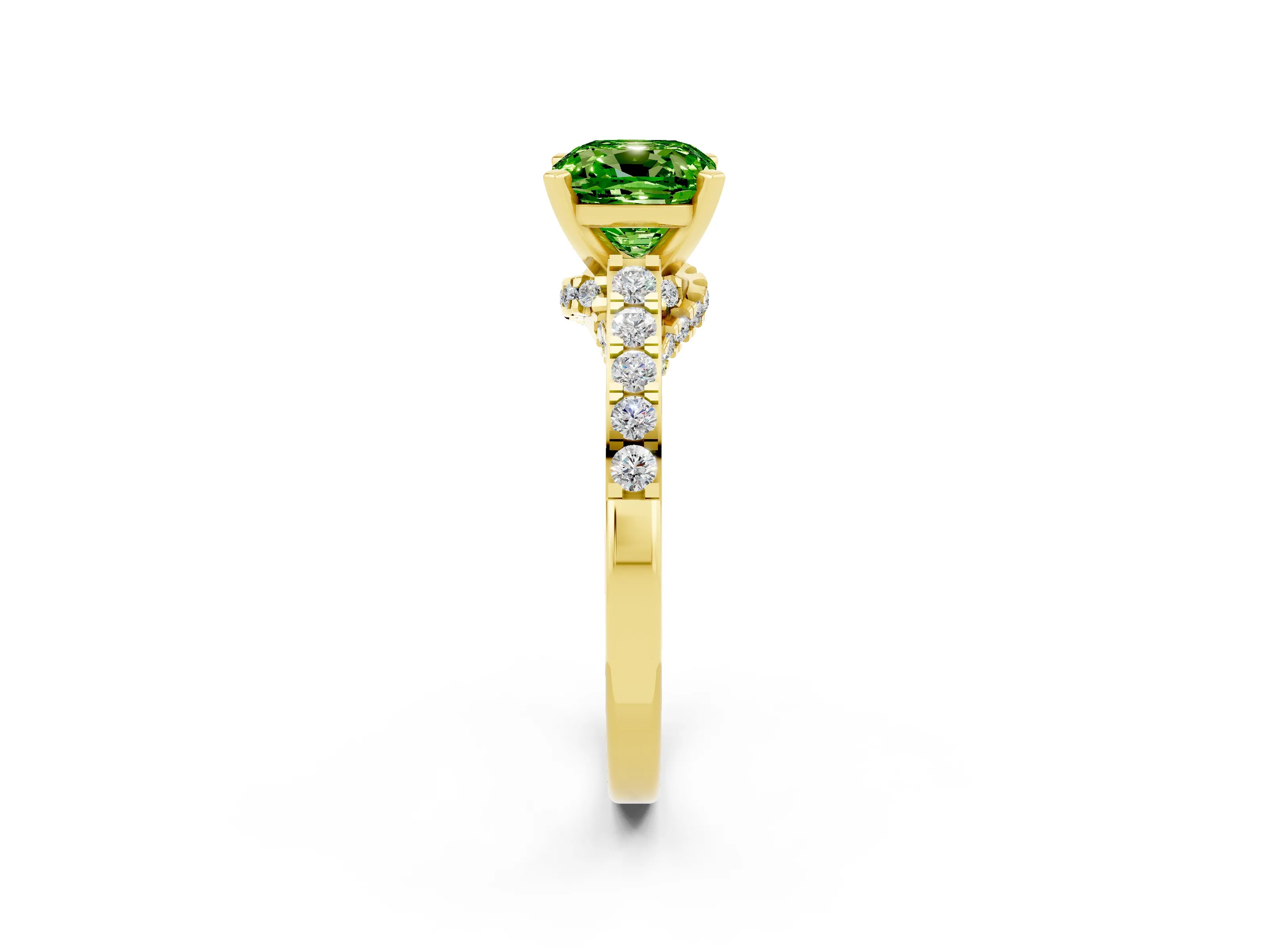 Yellow gold Cushion Cut Diamond Solitaire Ring with Pavé Band and Prong Setting_2