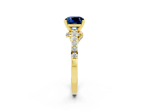 Yellow gold Cushion Cut Diamond Solitaire Ring with Pavé Band and Prong Setting_2