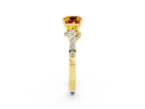 Yellow gold Cushion Cut Diamond Solitaire Ring with Pavé Band and Prong Setting_2