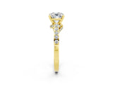 Yellow gold Cushion Cut Diamond Solitaire Ring with Pavé Band and Prong Setting_2