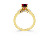 Yellow gold Cushion Cut Diamond Solitaire Ring with Pavé Band and Prong Setting_3
