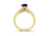 Yellow gold Cushion Cut Diamond Solitaire Ring with Pavé Band and Prong Setting_3