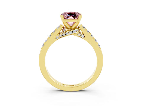 Yellow gold Cushion Cut Diamond Solitaire Ring with Pavé Band and Prong Setting_3