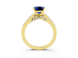 Yellow gold Cushion Cut Diamond Solitaire Ring with Pavé Band and Prong Setting_3
