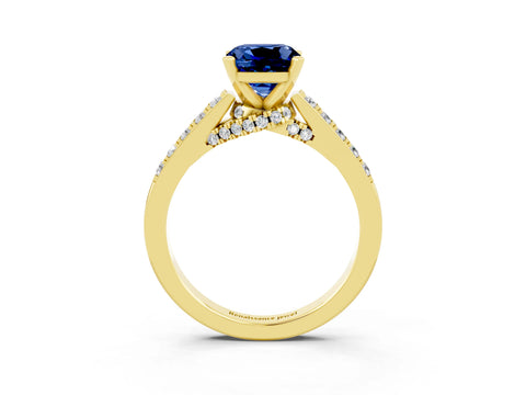 Yellow gold Cushion Cut Diamond Solitaire Ring with Pavé Band and Prong Setting_3