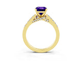 Yellow gold Cushion Cut Diamond Solitaire Ring with Pavé Band and Prong Setting_3