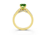 Yellow gold Cushion Cut Diamond Solitaire Ring with Pavé Band and Prong Setting_3