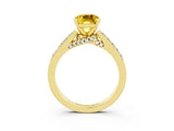 Yellow gold Cushion Cut Diamond Solitaire Ring with Pavé Band and Prong Setting_3