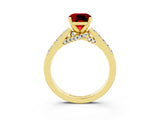 Yellow gold Cushion Cut Diamond Solitaire Ring with Pavé Band and Prong Setting_3