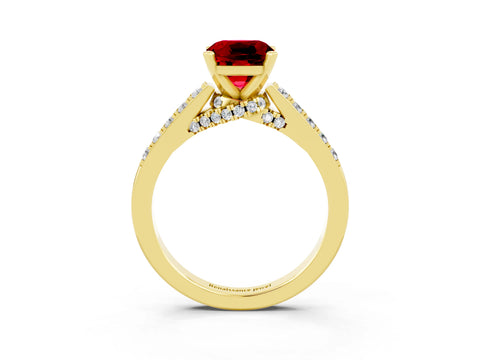 Yellow gold Cushion Cut Diamond Solitaire Ring with Pavé Band and Prong Setting_3