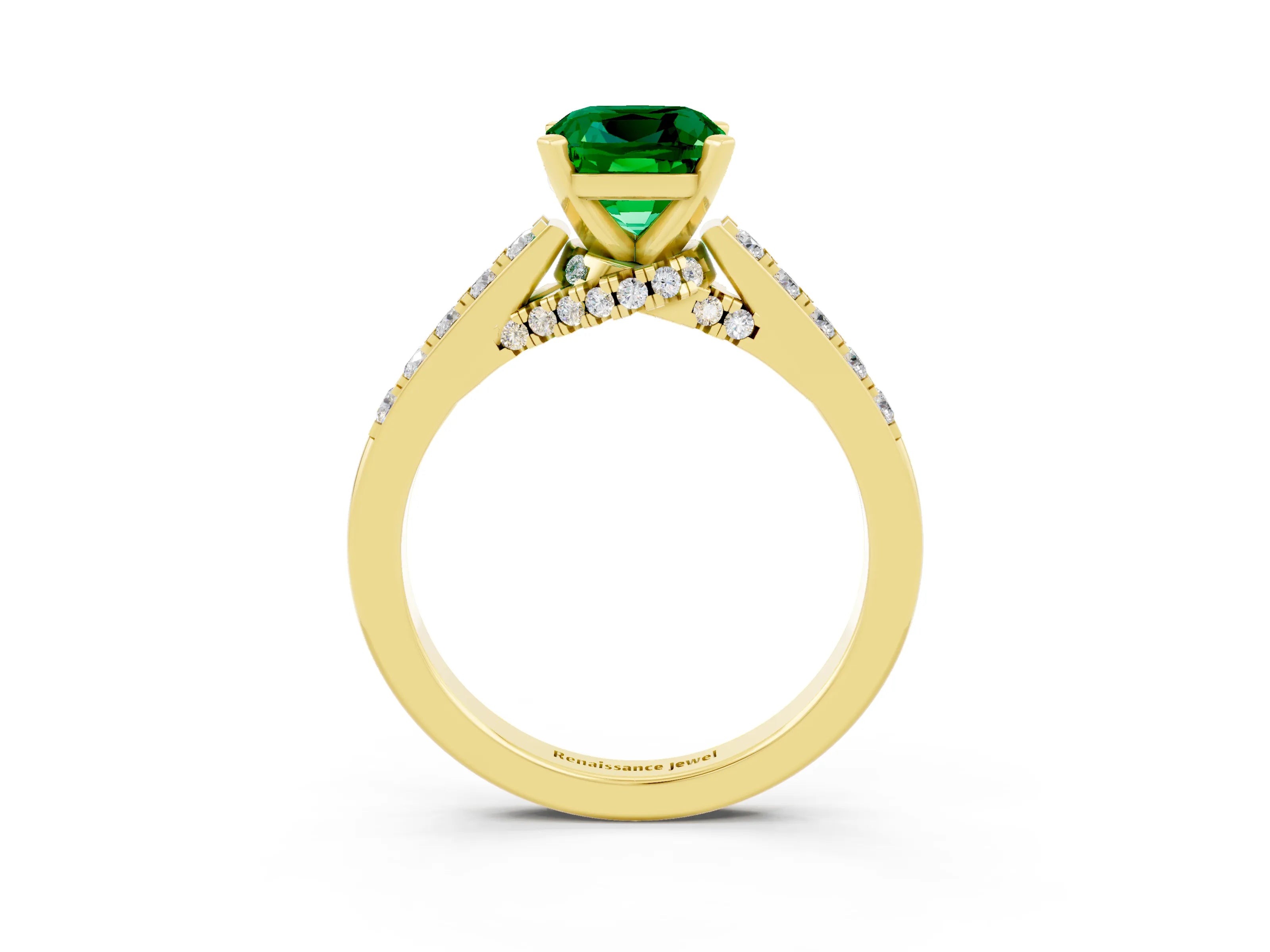 Yellow gold Cushion Cut Diamond Solitaire Ring with Pavé Band and Prong Setting_3