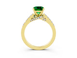 Yellow gold Cushion Cut Diamond Solitaire Ring with Pavé Band and Prong Setting_3