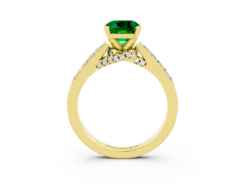 Yellow gold Cushion Cut Diamond Solitaire Ring with Pavé Band and Prong Setting_3