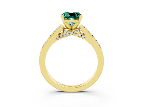 Yellow gold Cushion Cut Diamond Solitaire Ring with Pavé Band and Prong Setting_3