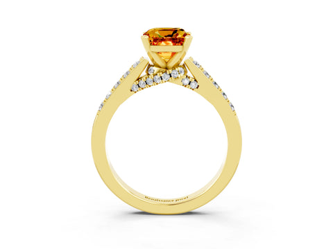 Yellow gold Cushion Cut Diamond Solitaire Ring with Pavé Band and Prong Setting_3