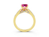 Yellow gold Cushion Cut Diamond Solitaire Ring with Pavé Band and Prong Setting_3