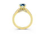 Yellow gold Cushion Cut Diamond Solitaire Ring with Pavé Band and Prong Setting_3