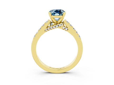 Yellow gold Cushion Cut Diamond Solitaire Ring with Pavé Band and Prong Setting_3