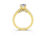 Yellow gold Cushion Cut Diamond Solitaire Ring with Pavé Band and Prong Setting_3