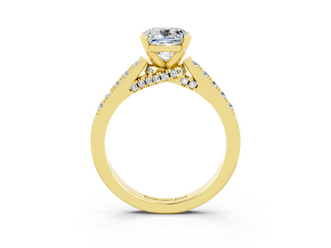 Yellow gold Cushion Cut Diamond Solitaire Ring with Pavé Band and Prong Setting_3
