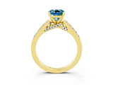 Yellow gold Cushion Cut Diamond Solitaire Ring with Pavé Band and Prong Setting_3