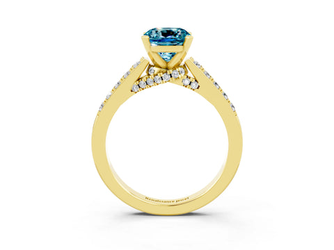 Yellow gold Cushion Cut Diamond Solitaire Ring with Pavé Band and Prong Setting_3