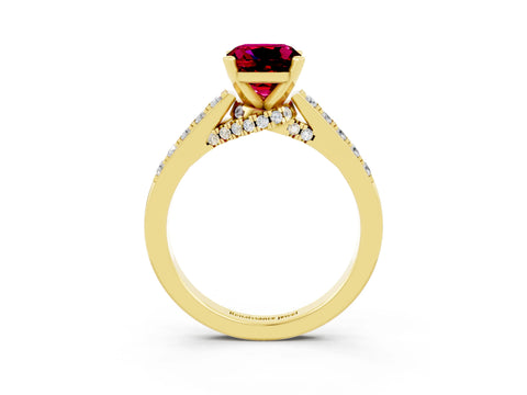 Yellow gold Cushion Cut Diamond Solitaire Ring with Pavé Band and Prong Setting_3