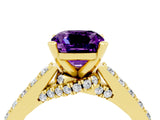 Yellow gold Cushion Cut Diamond Solitaire Ring with Pavé Band and Prong Setting_4
