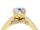 Yellow gold Cushion Cut Diamond Solitaire Ring with Pavé Band and Prong Setting_4
