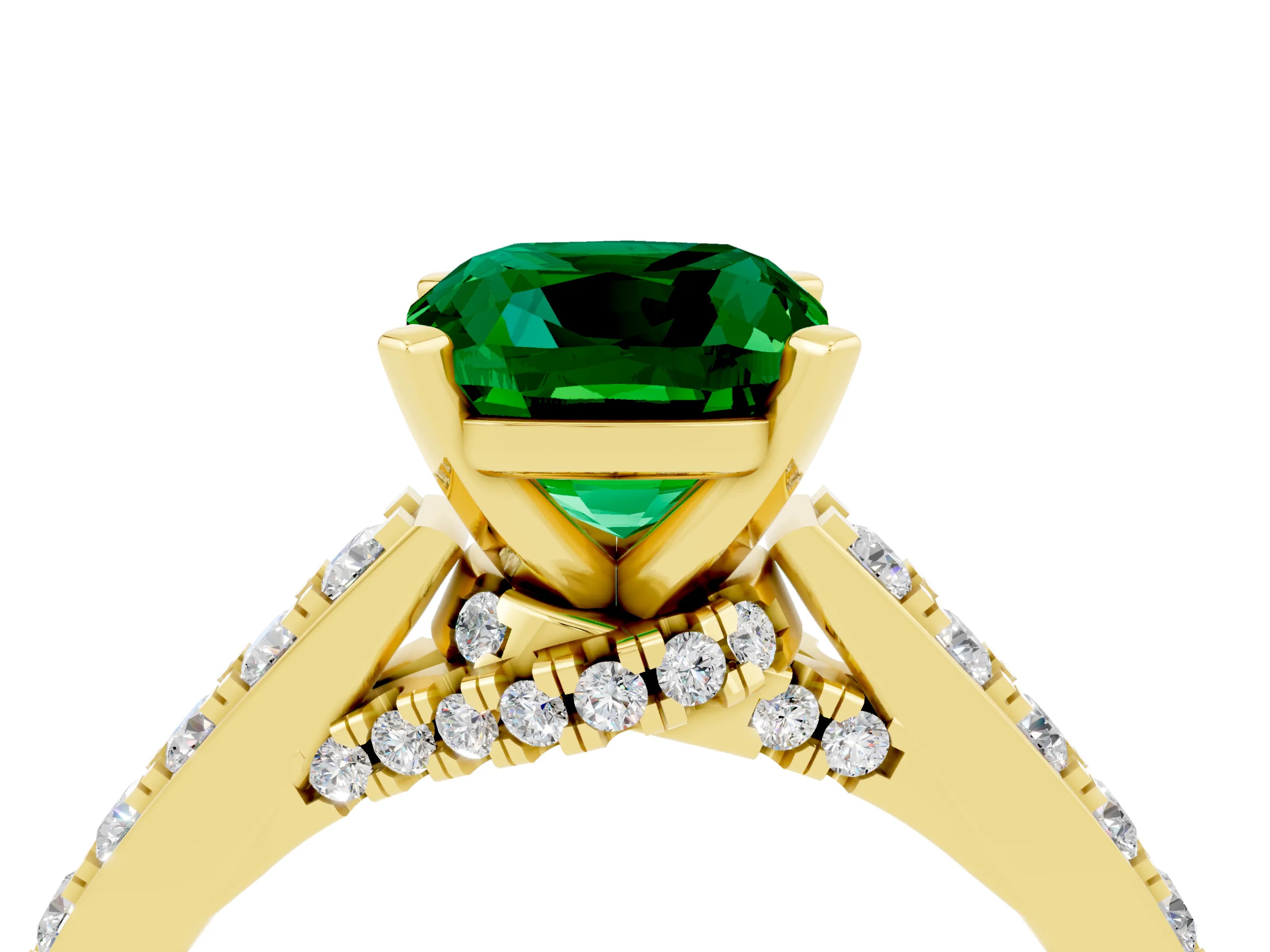 Yellow gold Cushion Cut Diamond Solitaire Ring with Pavé Band and Prong Setting_4