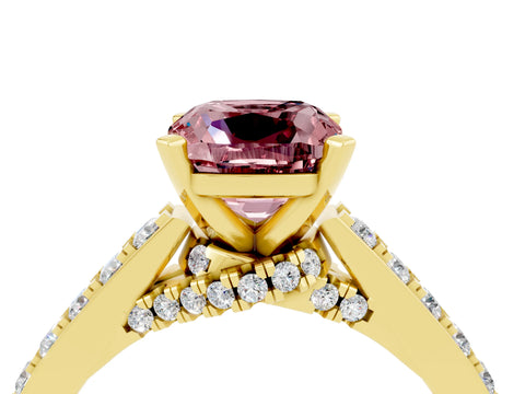 Yellow gold Cushion Cut Diamond Solitaire Ring with Pavé Band and Prong Setting_4