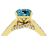 Yellow gold Cushion Cut Diamond Solitaire Ring with Pavé Band and Prong Setting_4