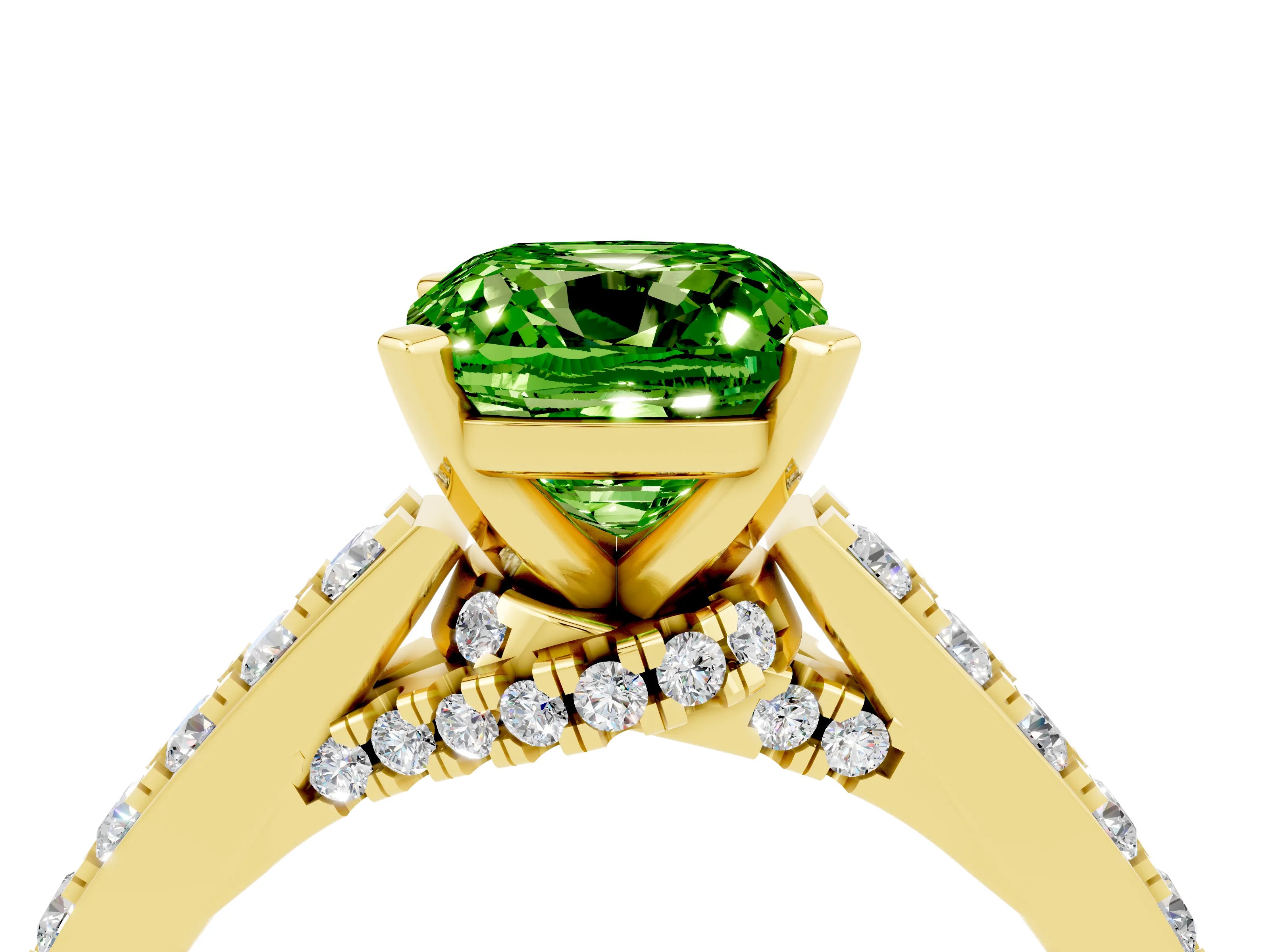 Yellow gold Cushion Cut Diamond Solitaire Ring with Pavé Band and Prong Setting_4