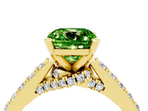 Yellow gold Cushion Cut Diamond Solitaire Ring with Pavé Band and Prong Setting_4