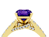 Yellow gold Cushion Cut Diamond Solitaire Ring with Pavé Band and Prong Setting_4