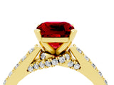 Yellow gold Cushion Cut Diamond Solitaire Ring with Pavé Band and Prong Setting_4
