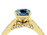 Yellow gold Cushion Cut Diamond Solitaire Ring with Pavé Band and Prong Setting_4