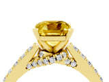 Yellow gold Cushion Cut Diamond Solitaire Ring with Pavé Band and Prong Setting_4