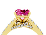 Yellow gold Cushion Cut Diamond Solitaire Ring with Pavé Band and Prong Setting_4