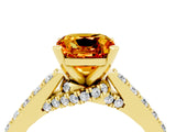 Yellow gold Cushion Cut Diamond Solitaire Ring with Pavé Band and Prong Setting_4