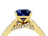 Yellow gold Cushion Cut Diamond Solitaire Ring with Pavé Band and Prong Setting_4