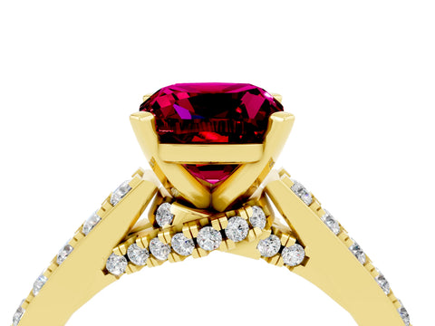 Yellow gold Cushion Cut Diamond Solitaire Ring with Pavé Band and Prong Setting_4