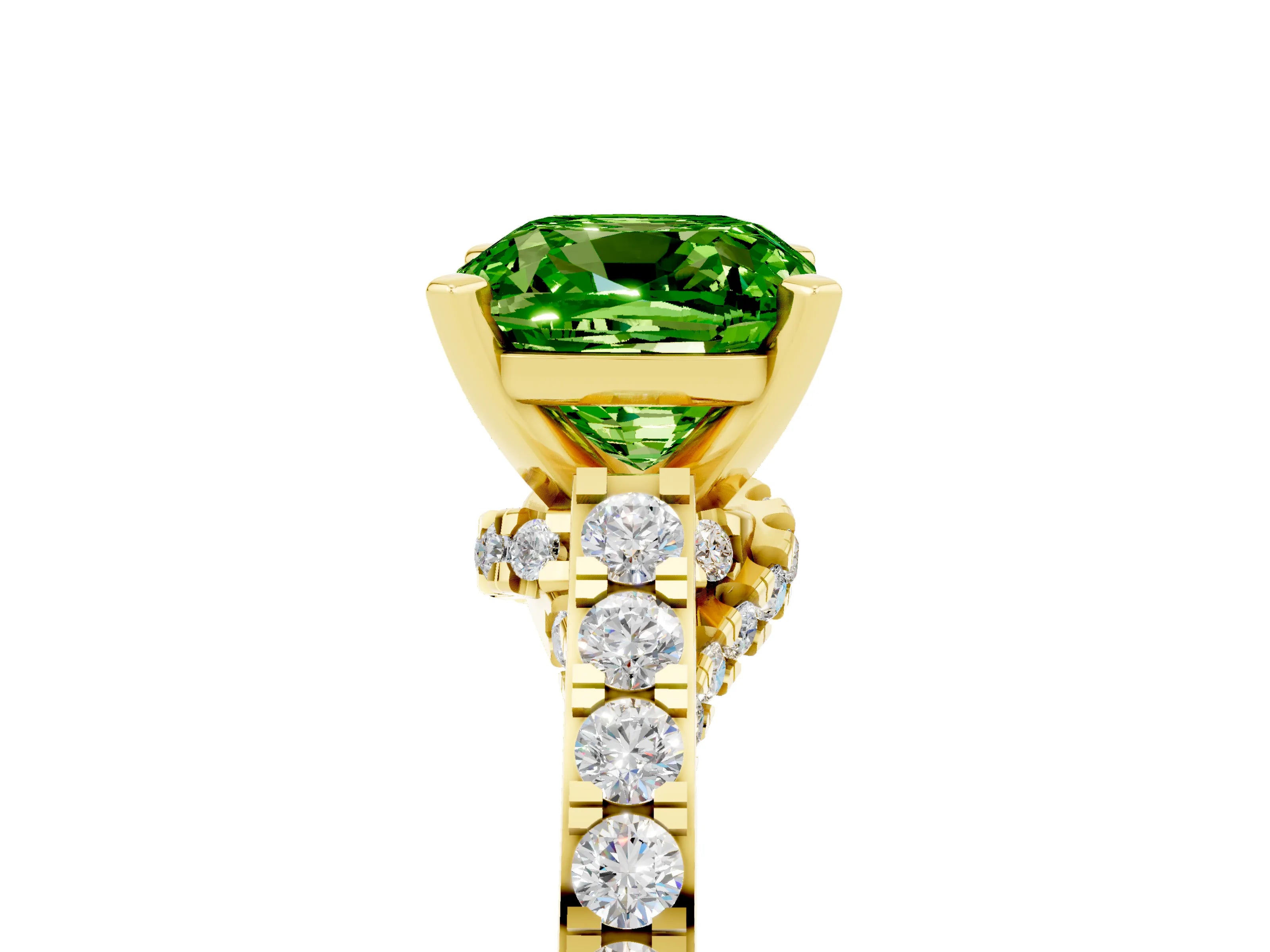 Yellow gold Cushion Cut Diamond Solitaire Ring with Pavé Band and Prong Setting_5