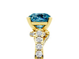 Yellow gold Cushion Cut Diamond Solitaire Ring with Pavé Band and Prong Setting_5
