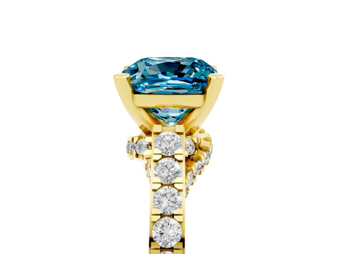 Yellow gold Cushion Cut Diamond Solitaire Ring with Pavé Band and Prong Setting_5